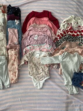 3-6M Mixed Baby One-Piece Bundle in Pink, Coral, Navy and Neutrals - Multi-Color